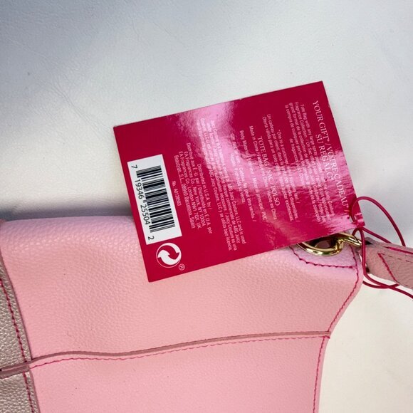 Juicy‎ Couture Pink Leather Tote Bag New Open Top Snap Closure Colorblock - Picture 5 of 9